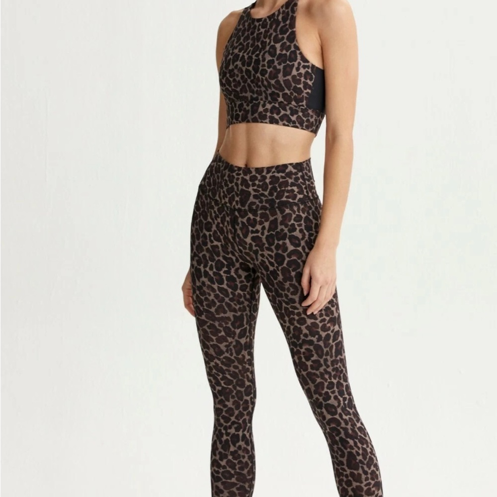 Varley Luna Leggings Sherman Bra Top Set in Tortoise Leopard Medium M